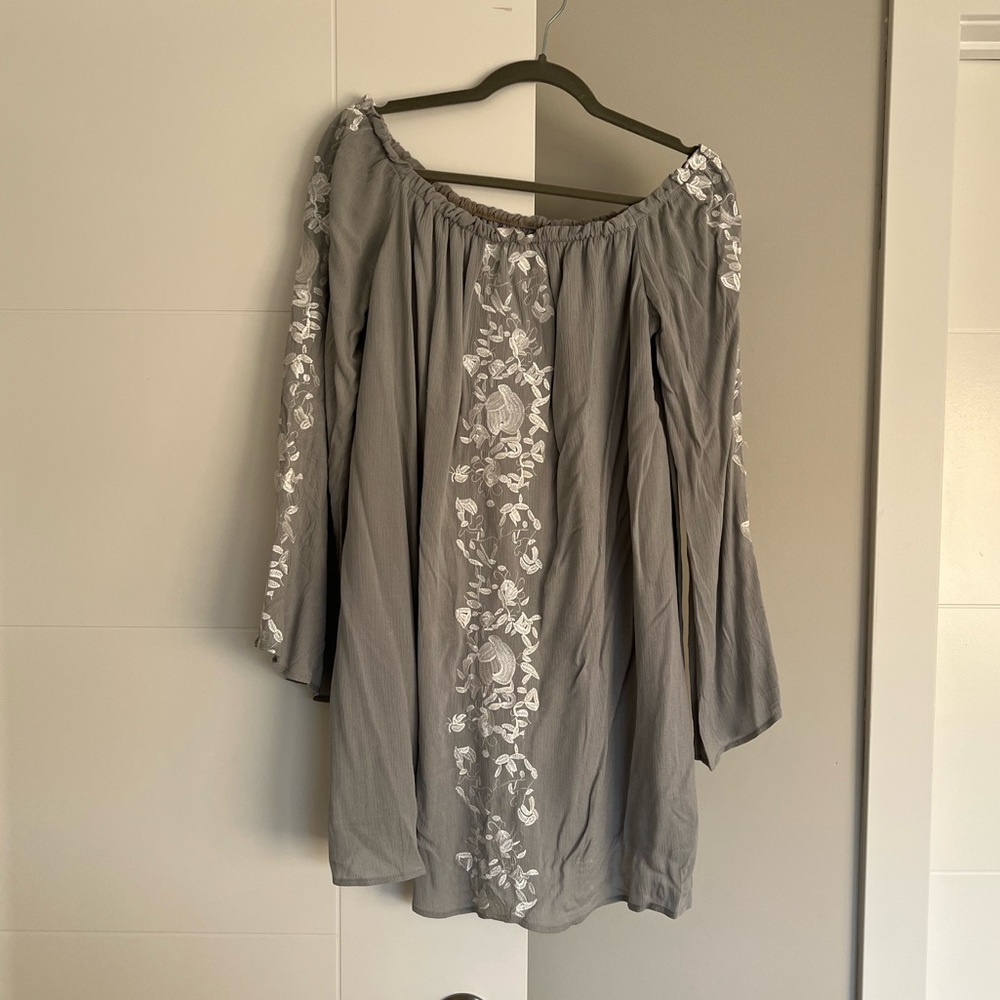 Tobi Blue-Grey Off the Shoulder Dress - L